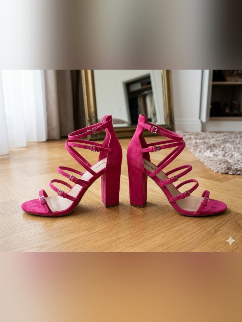 Shoe Dazzle Fuchsia Strappy Block Heel Sandals